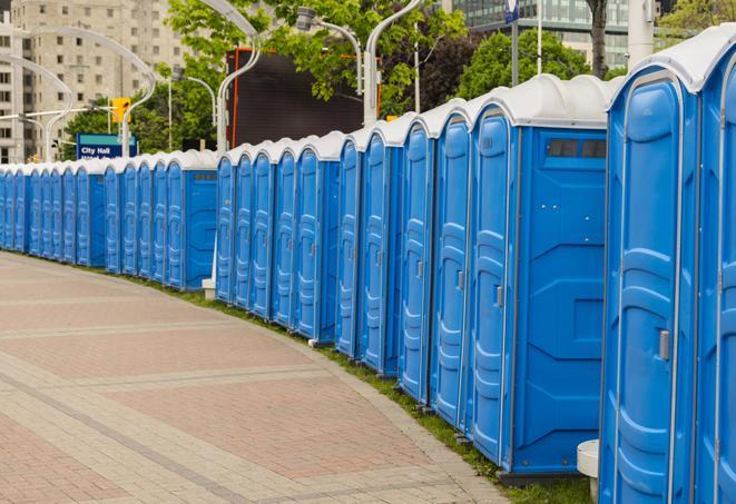 Seasonal porta potty units set up at a Silver Spring, Maryland venue