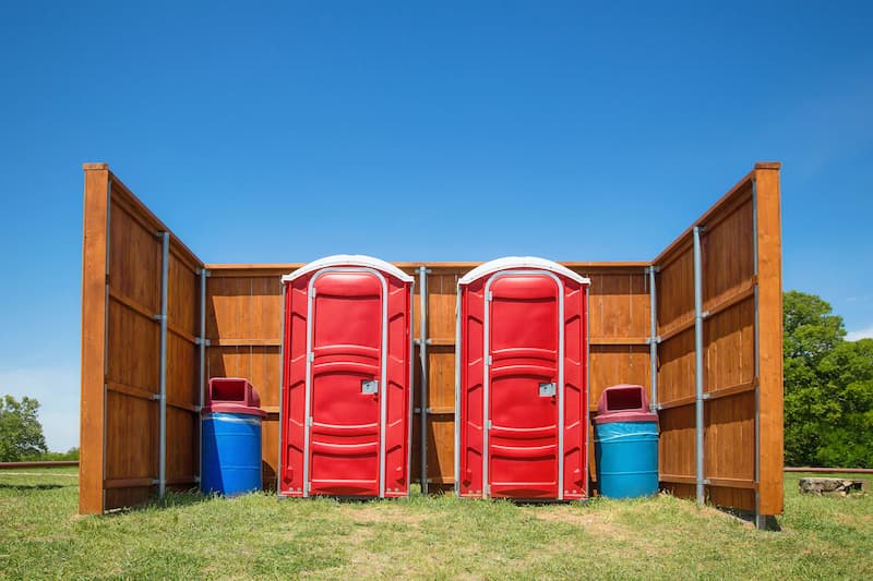 Short-term porta potty units staged for delivery in Silver Spring, Maryland
